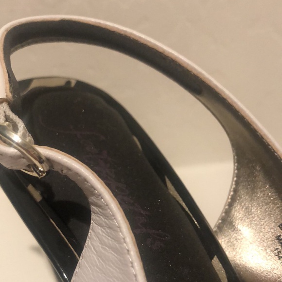 Leather upper Black/white sling back open toe platform high heel, black bow - Picture 4 of 6